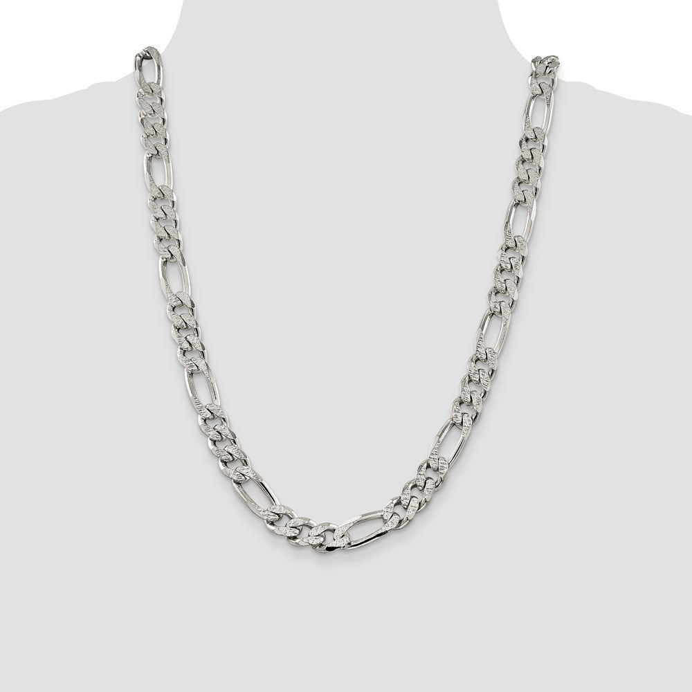 Sterling Silver 11.0mm Pav� Flat Figaro Chain Necklace 24"
