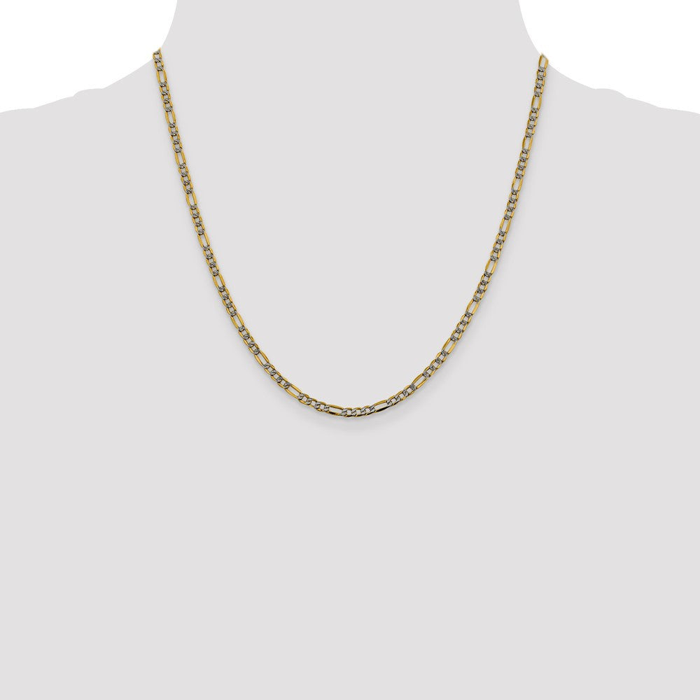 14k Yellow Gold 3.2mm Semi-Solid with Rhodium Figaro Chain Necklace 20"