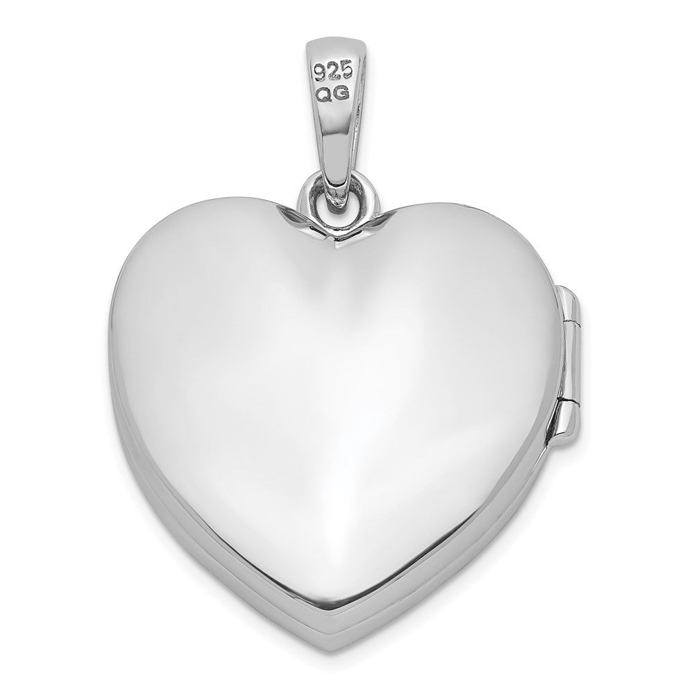Sterling Silver Rhodium-plated CZ 23mm Heart Locket Pendant