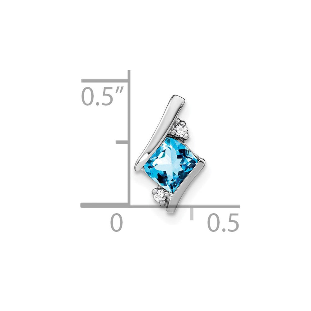 14k White Gold Cushion Blue Topaz and Diamond Chain Slide