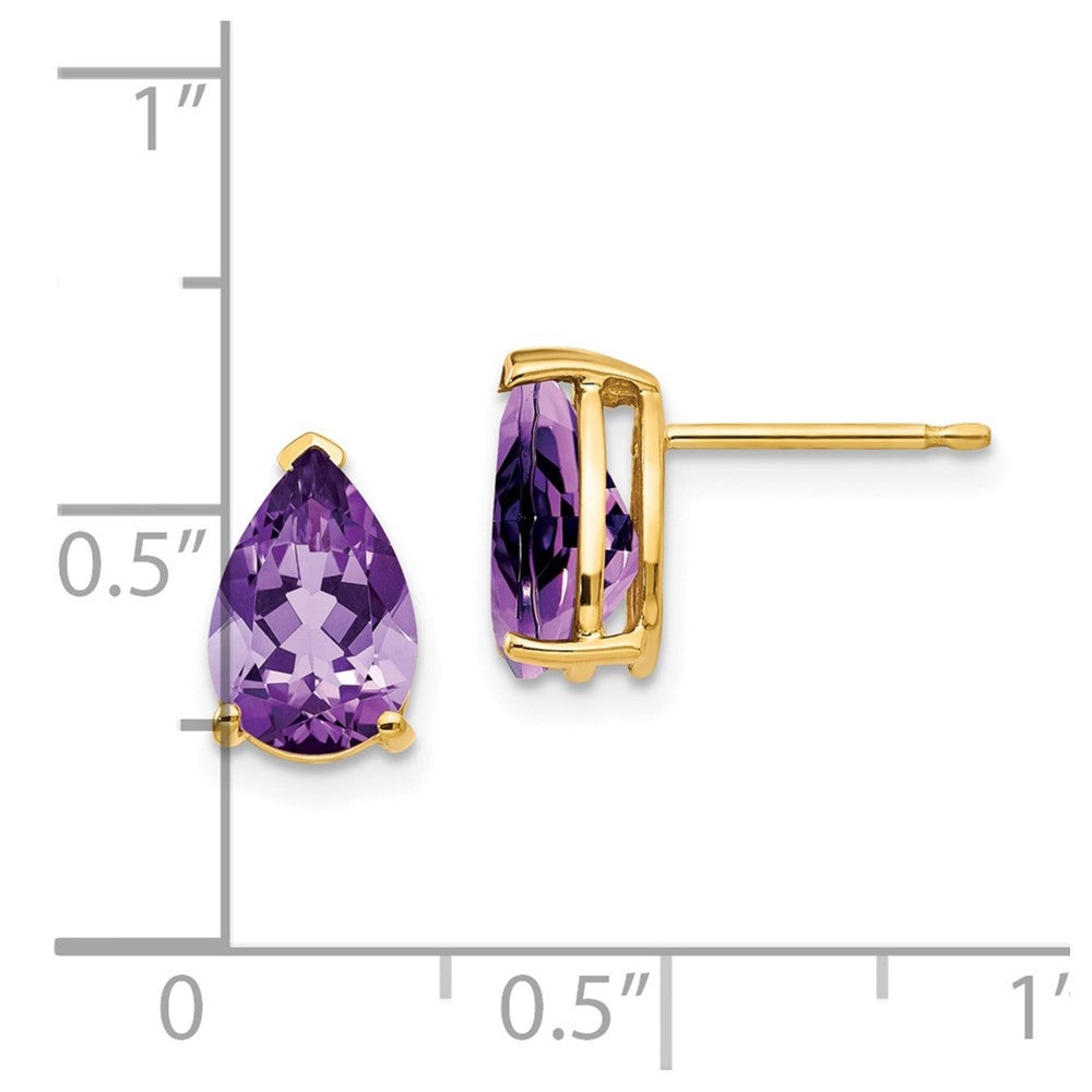 14k Yellow Gold 9x6mm Pear Amethyst Stud Earrings