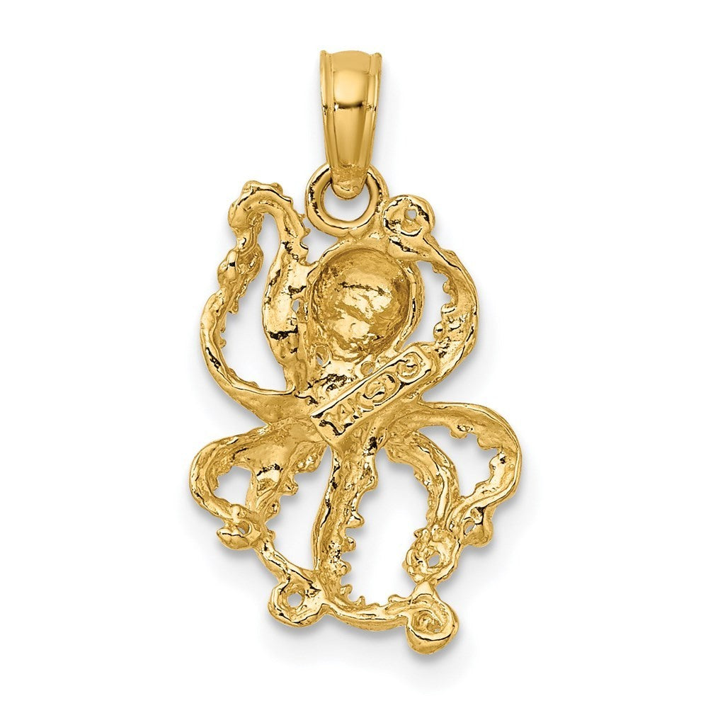 14k Yellow Gold Textured Octopus Charm Pendant