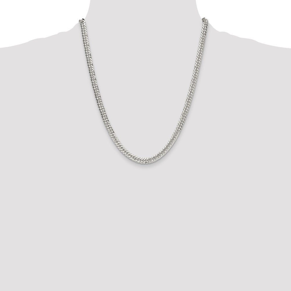Sterling Silver Polished 5.7mm Double Diamond-cut Curb Chain Necklace 22"