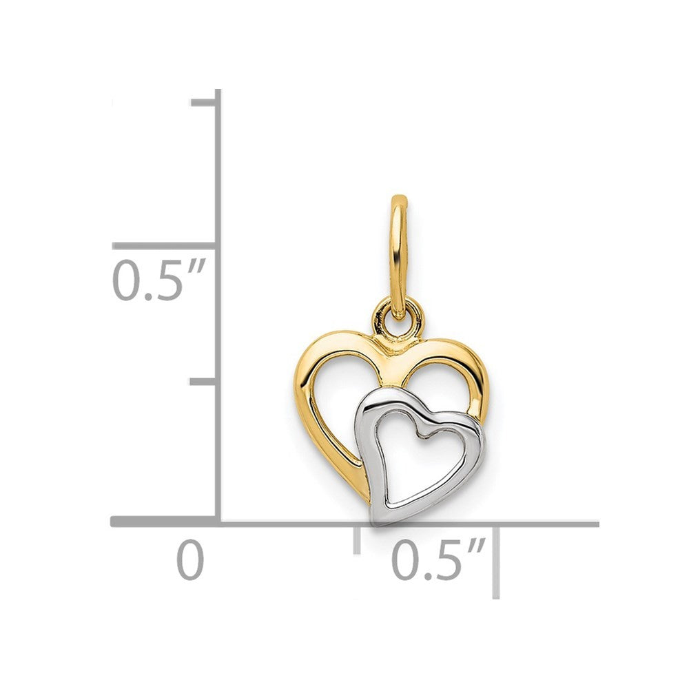 14k Yellow Gold and White Rhodium Polished Hearts Pendant