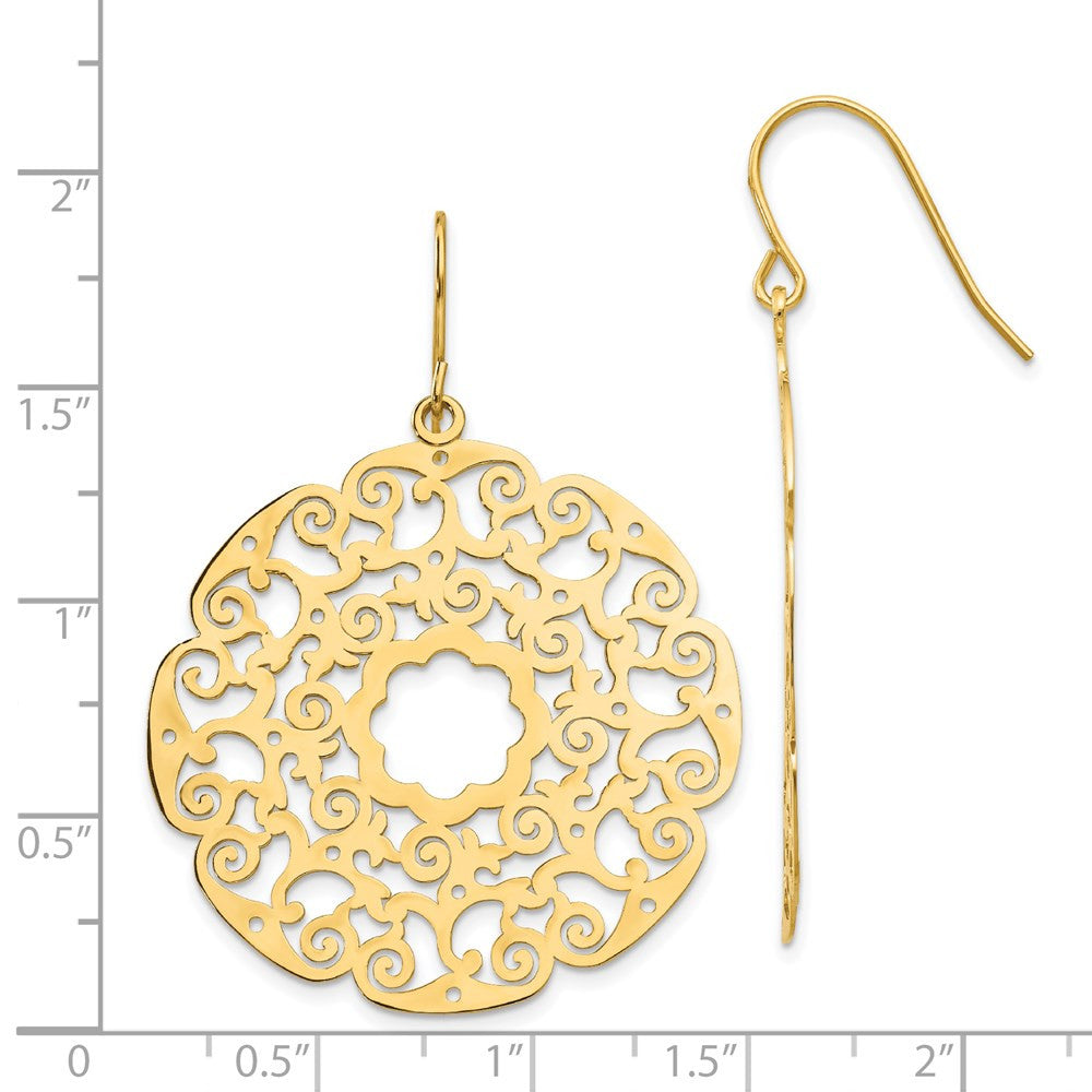 14k Yellow Gold Fancy Lace Filigree Dangle Earrings