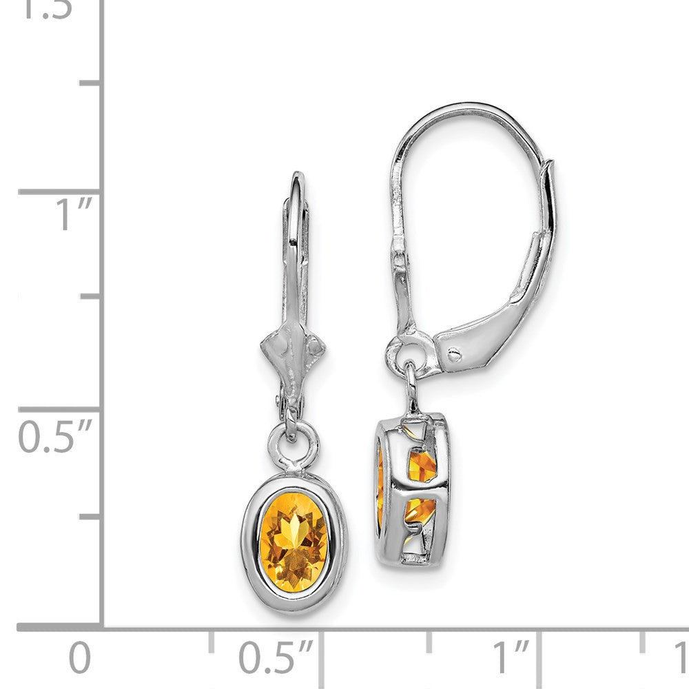 Sterling Silver Rhodium Plated 7x5mm Oval Citrine Leverback Dangle Earrings