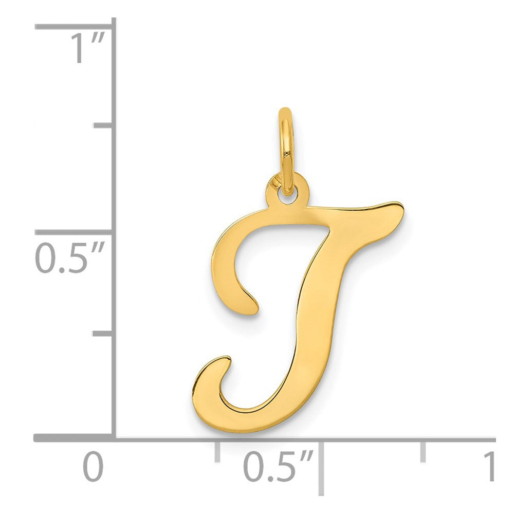 14k Yellow Gold Script Letter T Initial Charm Pendant