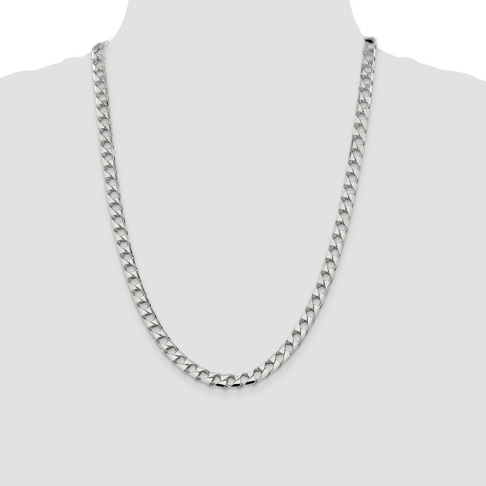 Sterling Silver 7.2mm Diamond-Cut Square Curb Chain Necklace 24"