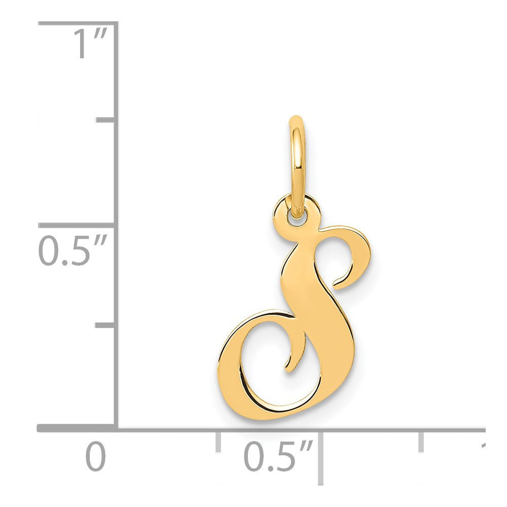 14k Yellow Gold Small Fancy Script Letter S Initial Charm Pendant