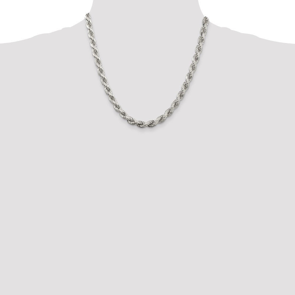 Sterling Silver 6.5mm Diamond-cut Rope Chain Necklace 20"