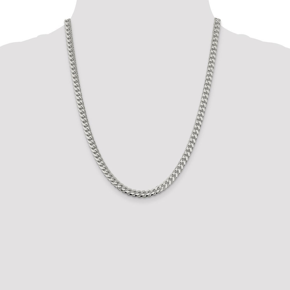 Sterling Silver 6mm Domed w/ Side Diamond-Cut Curb Chain Necklace 22"