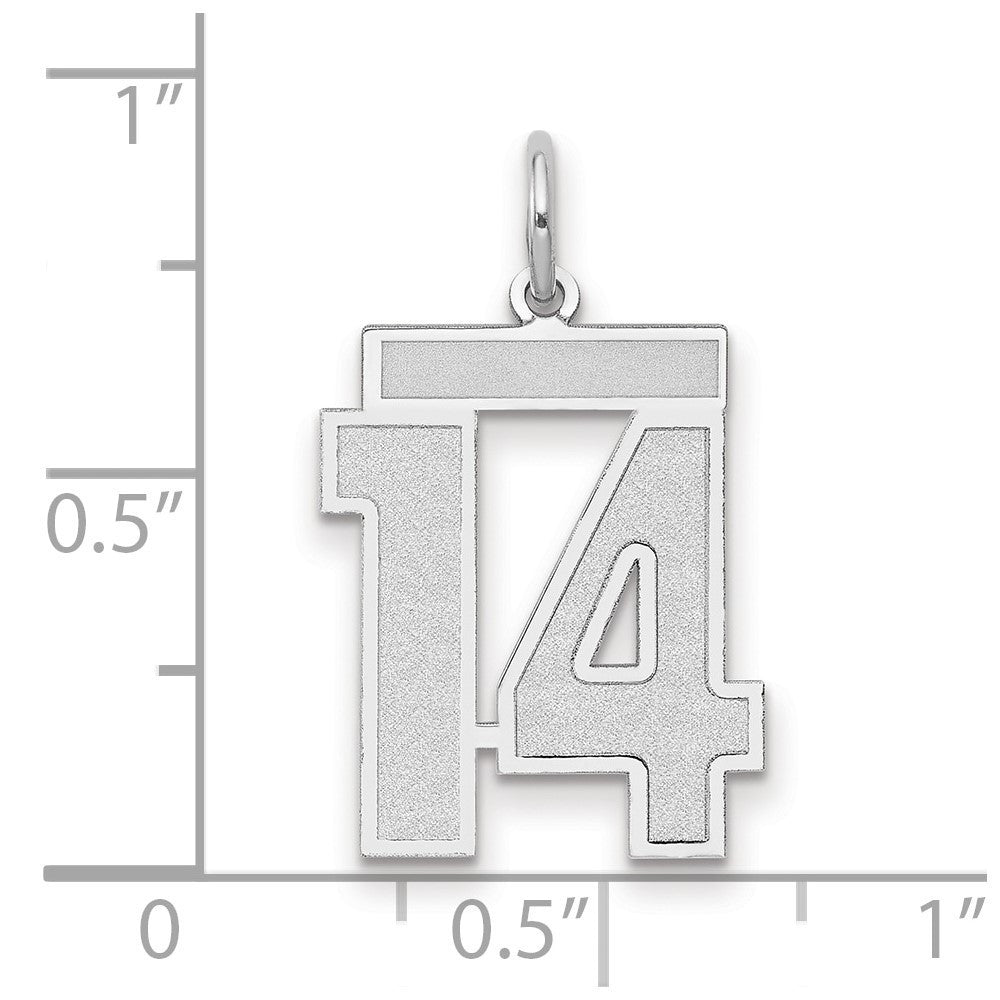 14k White Gold Medium Satin Number 14 Charm Pendant