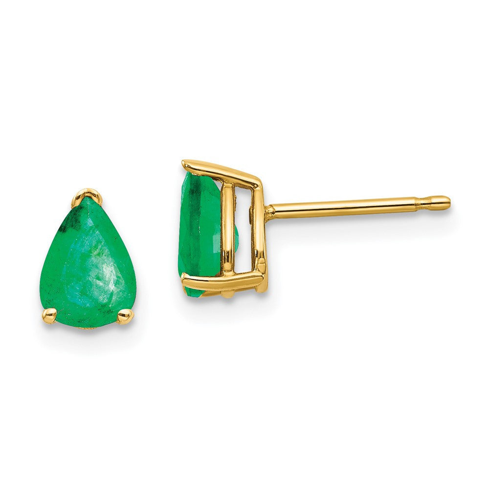14k Yellow Gold Emerald Stud Earrings