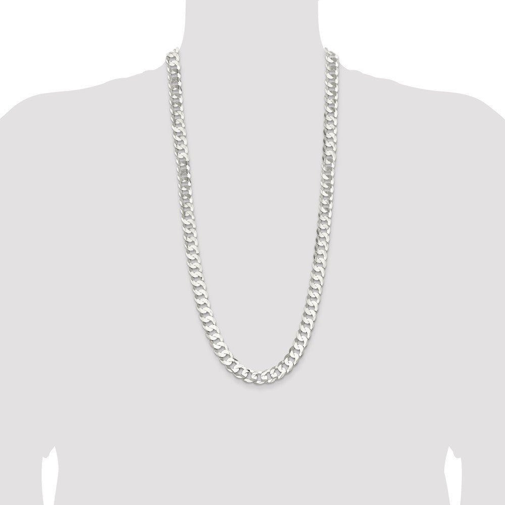 Sterling Silver 11.9mm Concave Beveled Curb Chain Necklace 30"