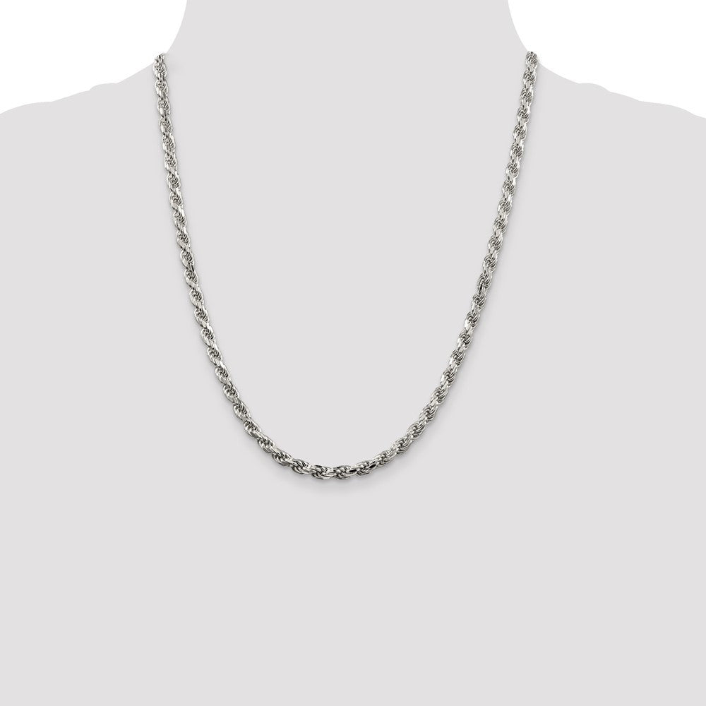 Sterling Silver 4.6mm Diamond-cut Rope Chain Necklace 22"