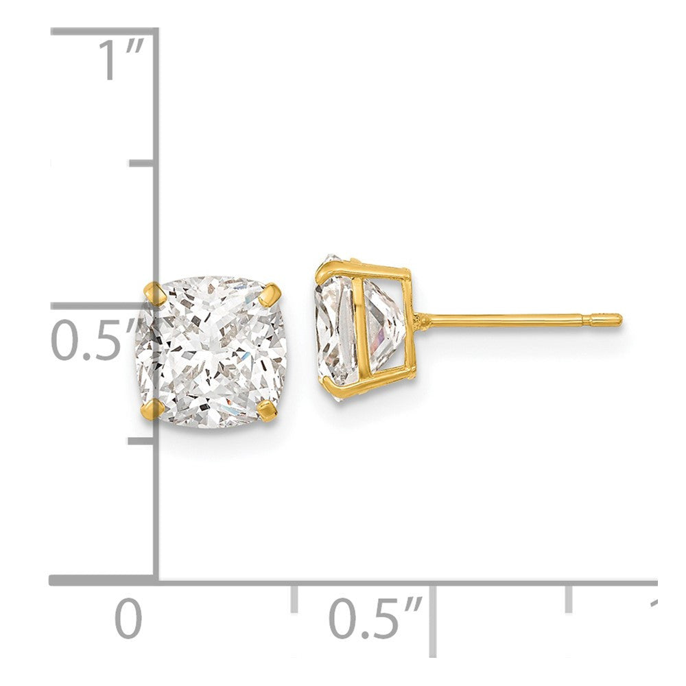 14k Yellow Gold Polished 7x7 Cushion Cut Cubic Zirconia Studs Earrings