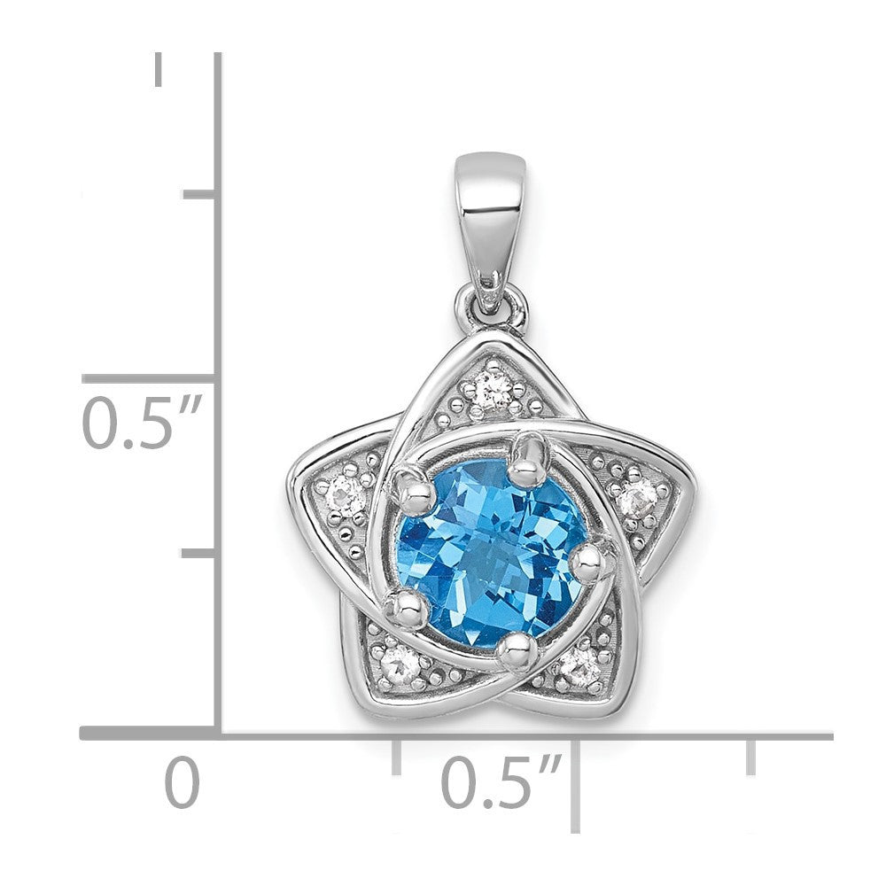 Sterling Silver Polished Light Swiss Blue Topaz and White Topaz Star Pendant
