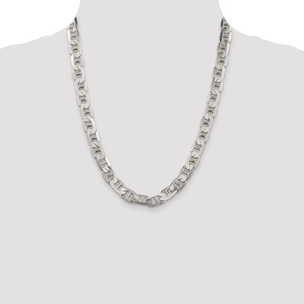 Sterling Silver 9.5mm Flat Anchor Chain Necklace 22"