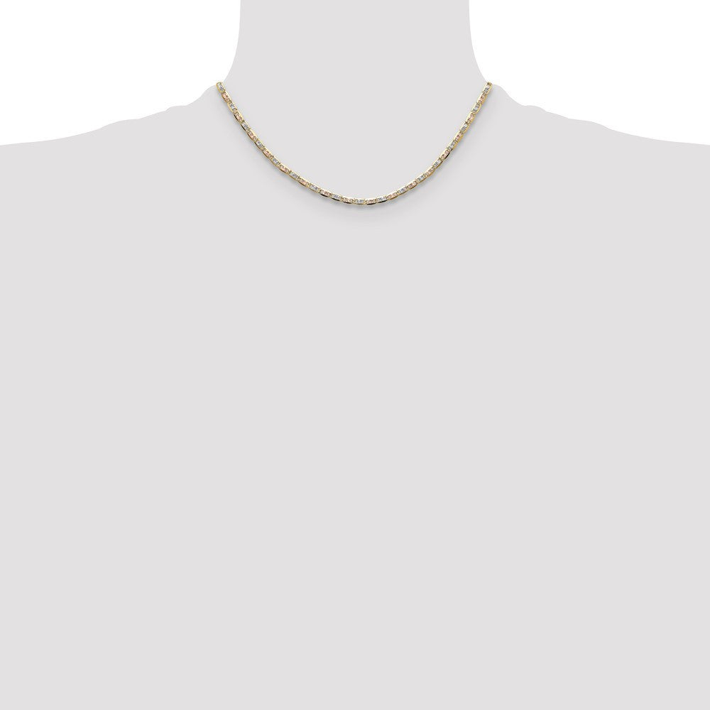 14k Tri-color Gold 3.2mm Valentino Chain Necklace 16"
