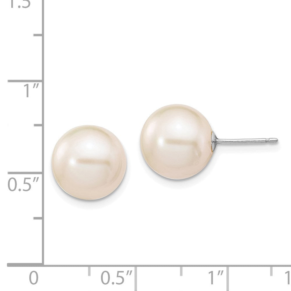 14k White Gold 10-11mm White Round Freshwater Cultured Pearl Ball Stud Earrings
