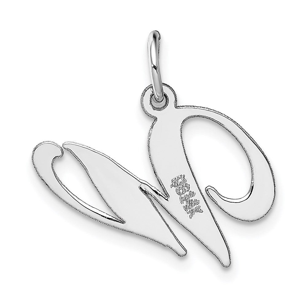14k White Gold Medium Fancy Script Letter W Initial Charm Pendant