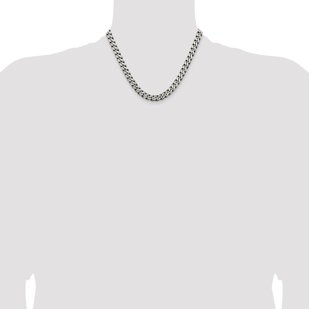 Sterling Silver Antiqued 7.5mm Curb Chain Necklace 18"