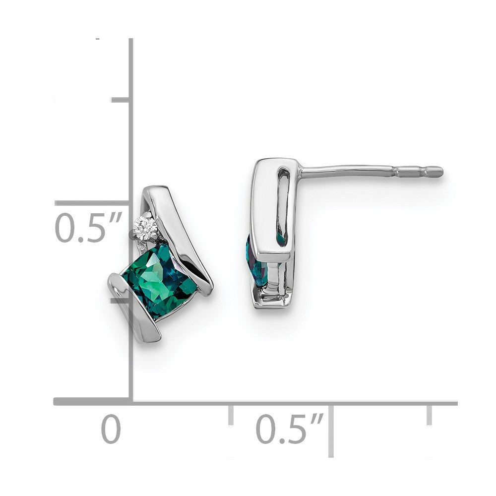 Sterling Silver Antique Cushion Cr. Alexandrite and Diamond Button Stud Earrings