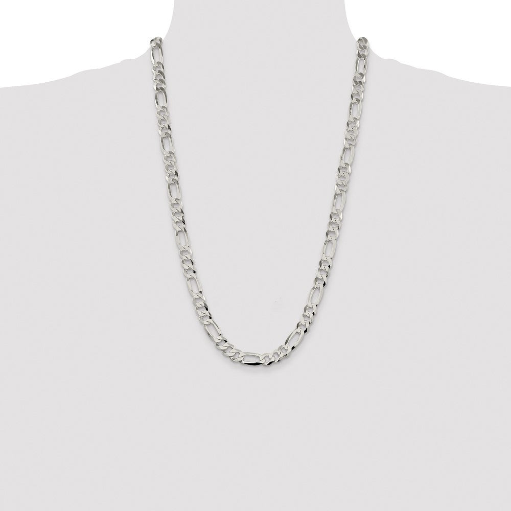 Sterling Silver 8.5mm Lightweight Flat Figaro Chain Necklace 26"