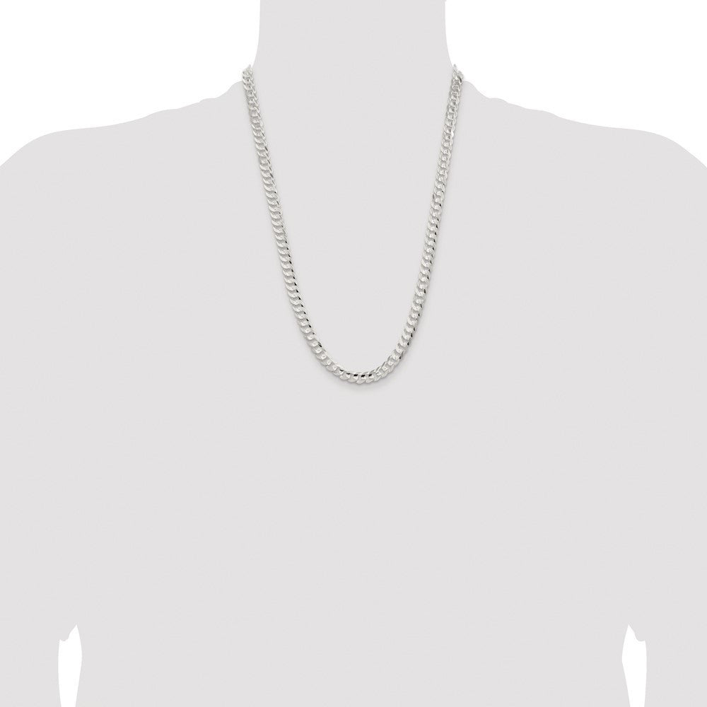 Sterling Silver Rhodium-plated 6.75mm Concave Beveled Curb Chain Necklace 24"
