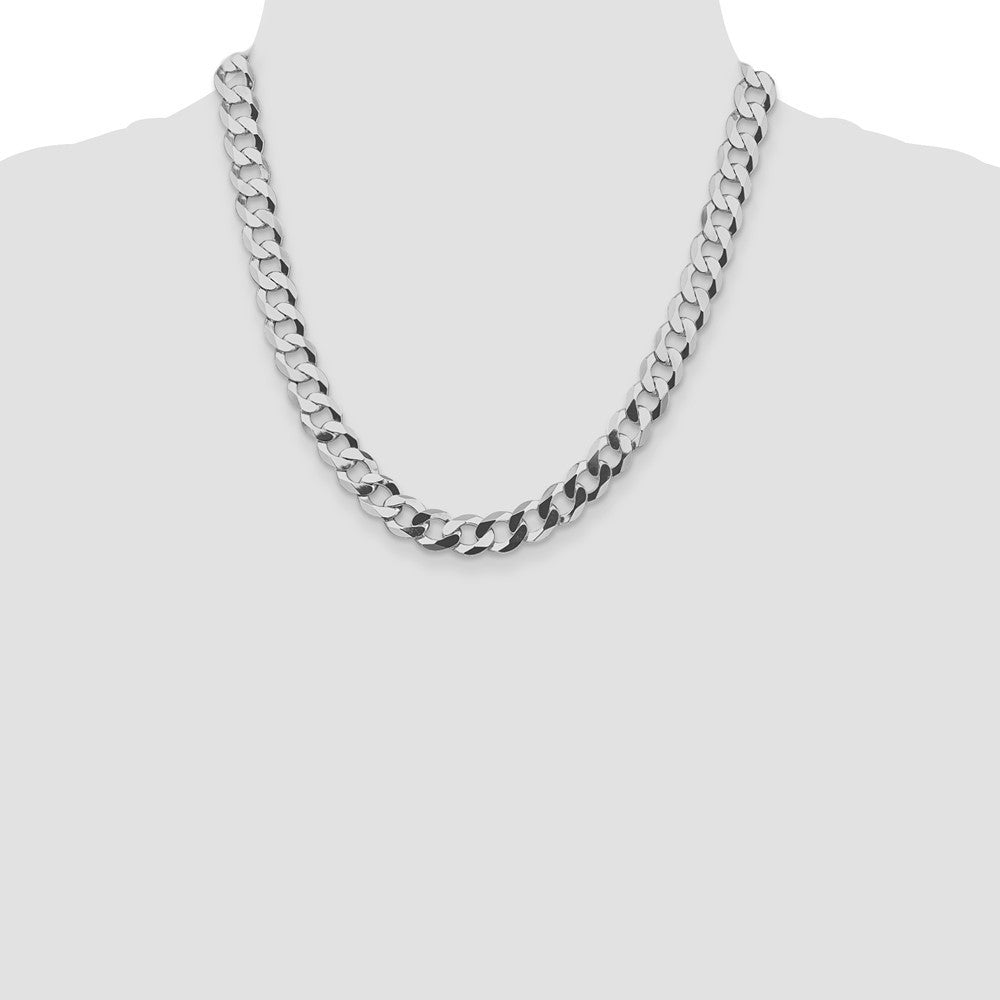 Sterling Silver Rhodium-plated 9.75mm Flat Curb Chain Necklace 20"