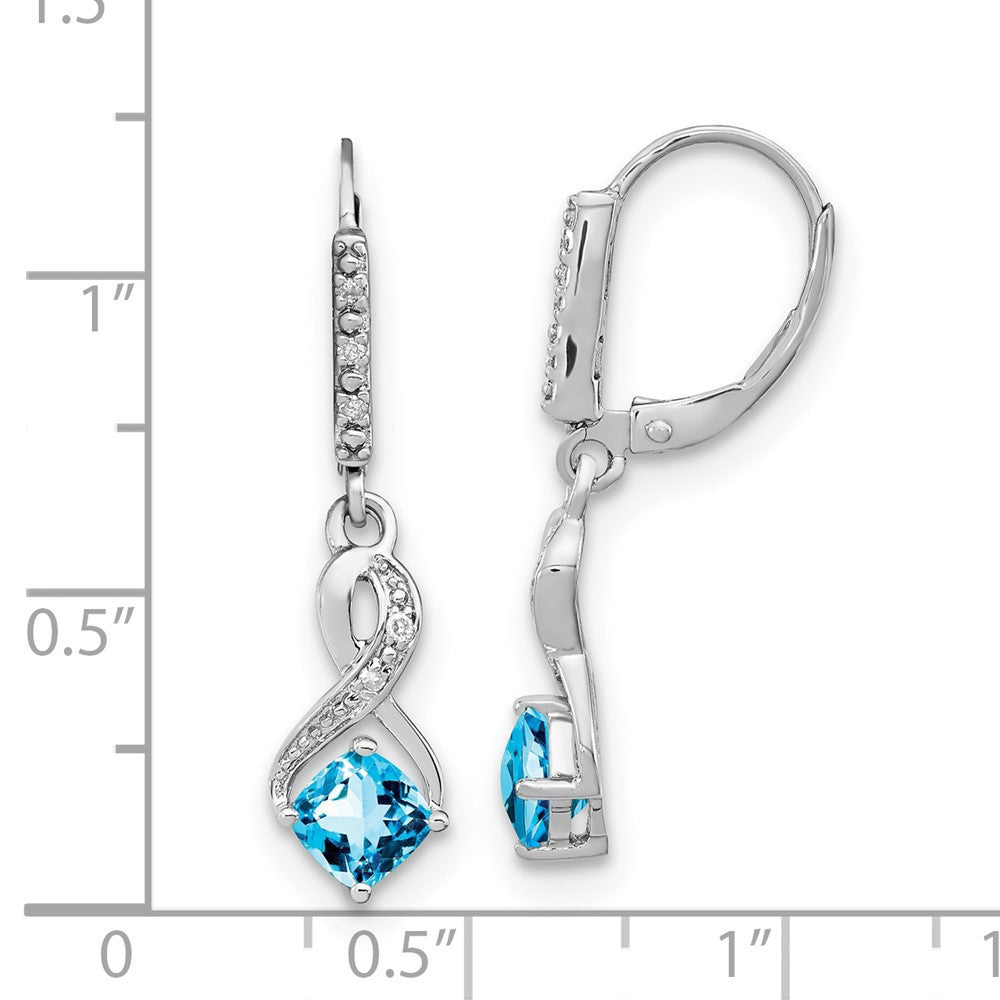 Sterling Silver Rhodium-plated Blue Topaz and Diamond Dangle Earrings