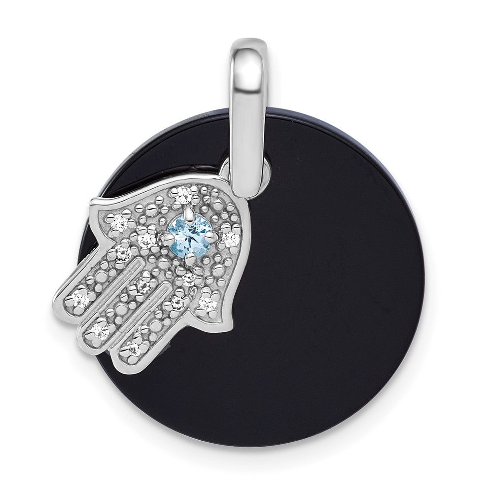 Sterling Silver Rhodium-plated Polished Gemstone Hamsa Dangle Pendant