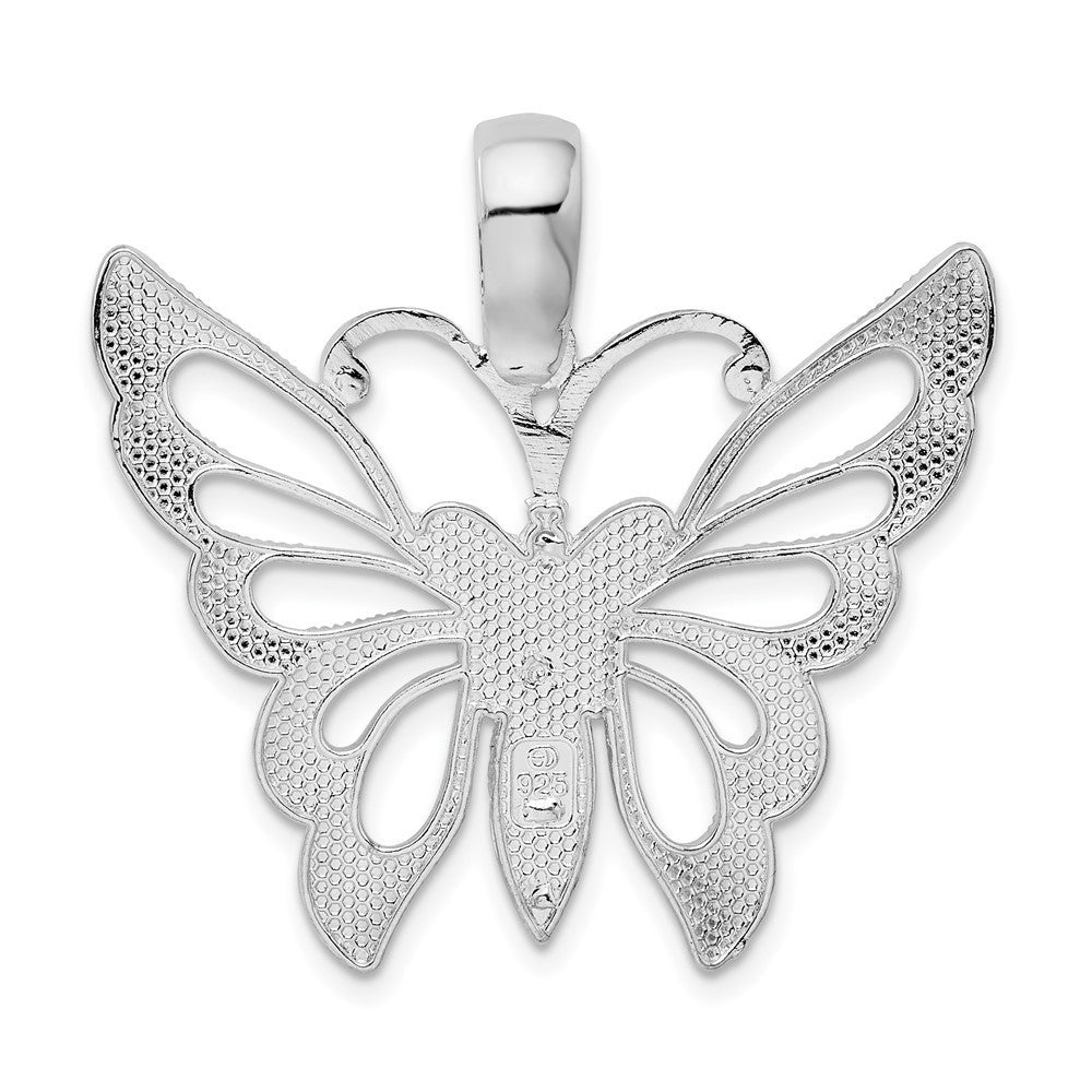 Sterling Silver Rhodium-plated Diamond-Cut Cut-Out Butterfly Pendant