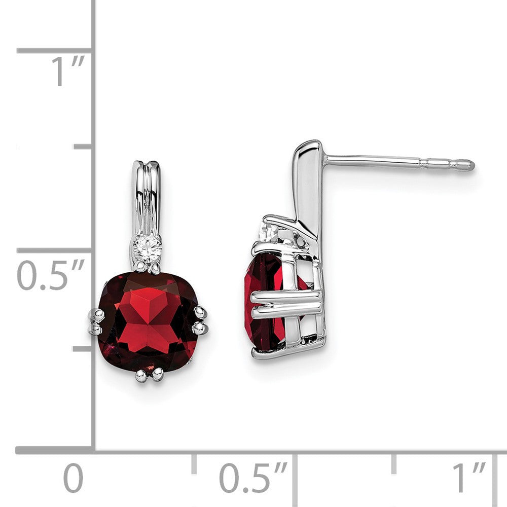 14k White Gold Cushion Garnet and Diamond Dangle Earrings