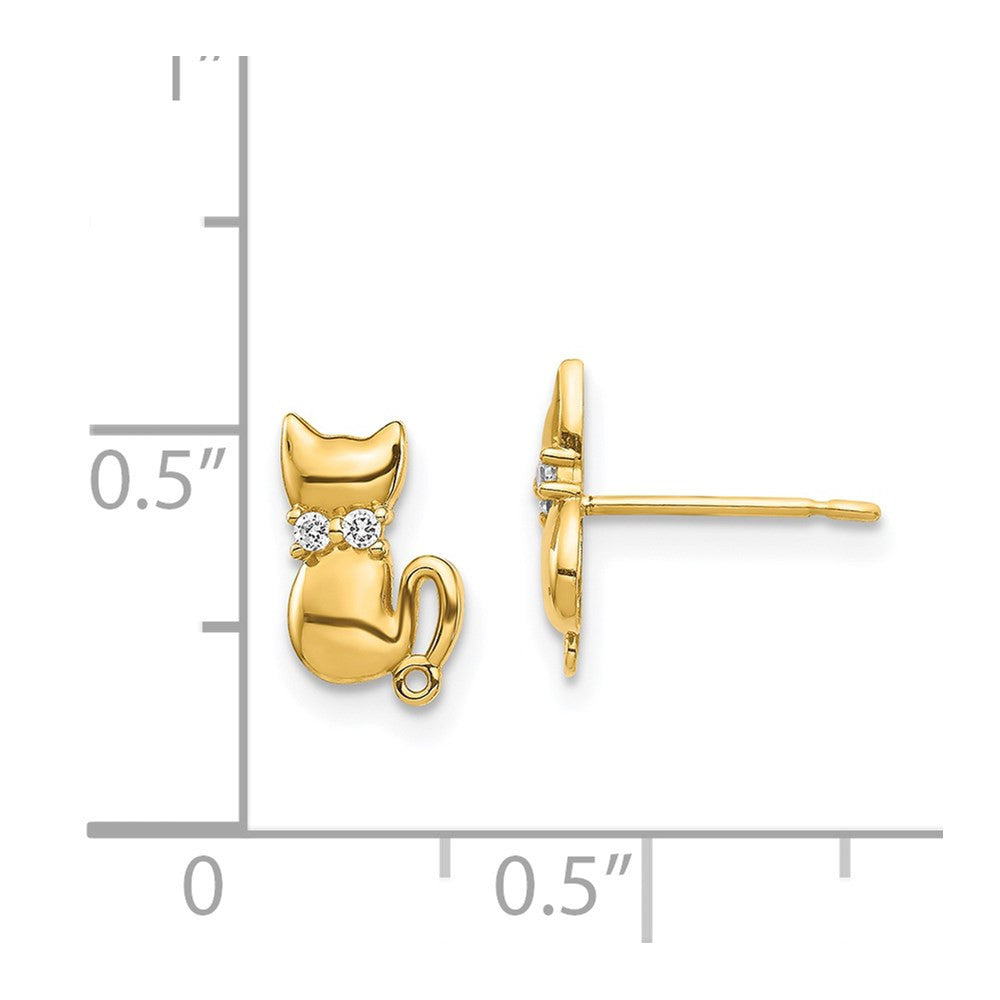 14k Yellow Gold Sitting Cat CZ Bowtie Button Stud Earrings