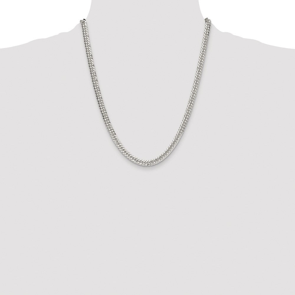 Sterling Silver Rhodium-plated Double Diamond-cut Curb Chain Necklace 22"