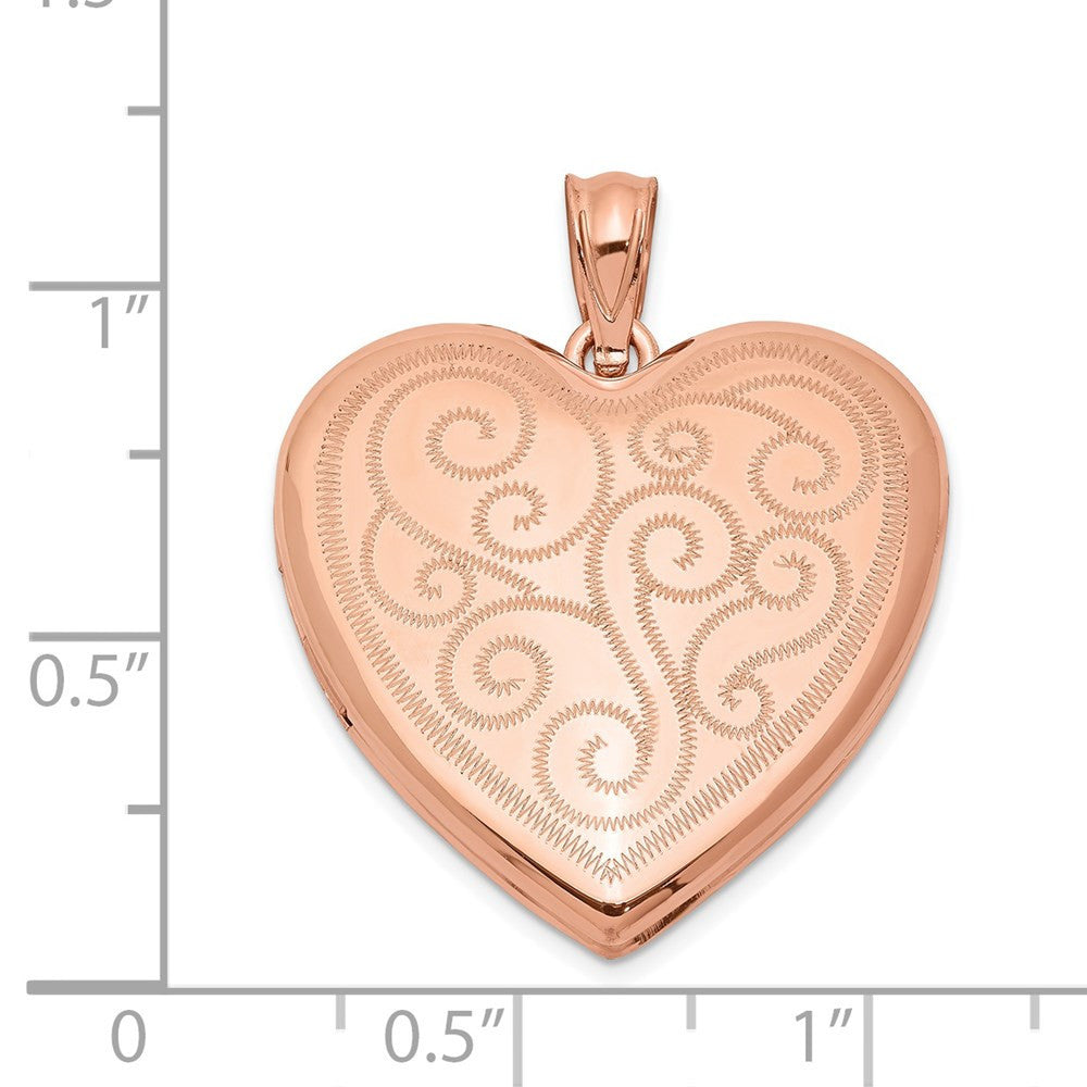 Sterling Silver Rose Gold-plated 24mm Swirl Design Heart Locket Pendant