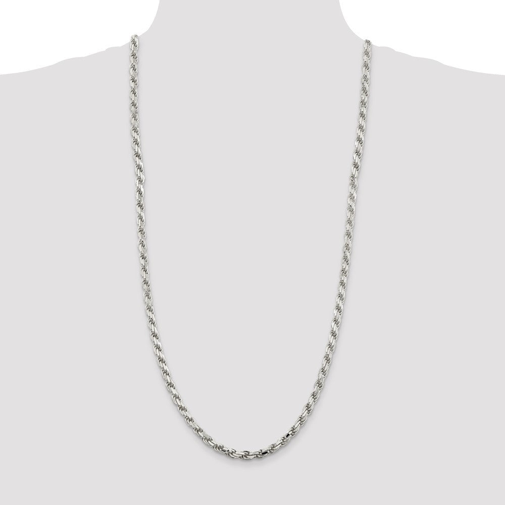 Sterling Silver 5.75mm Diamond-cut Rope Chain Necklace 30"