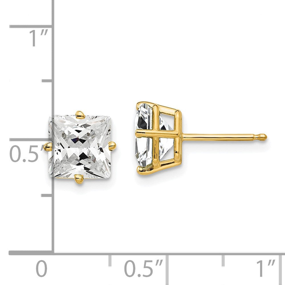 14k Yellow Gold 7mm Princess Cut Cubic Zirconia earring