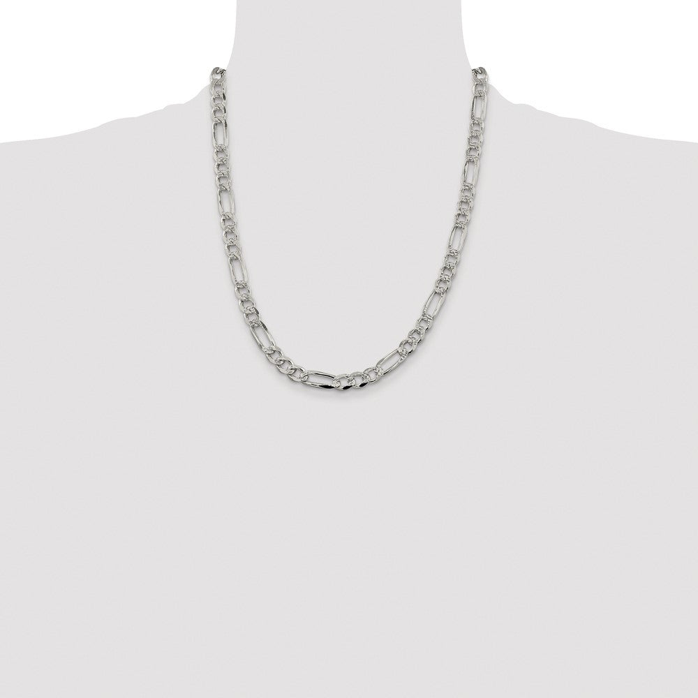 Sterling Silver Rhodium-plated 7.25mm Pav� Flat Figaro Chain Necklace 22"