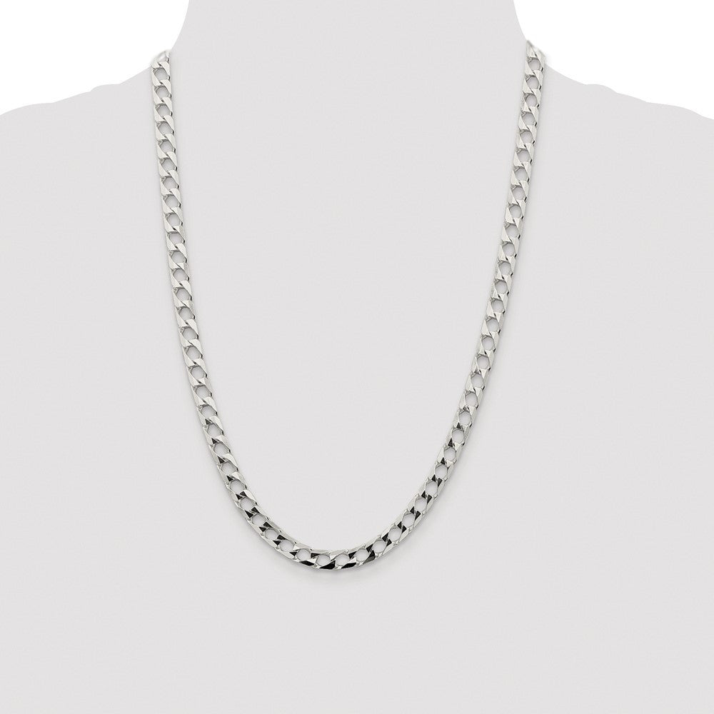Sterling Silver 6.25mm Diamond-Cut Square Curb Chain Necklace 24"