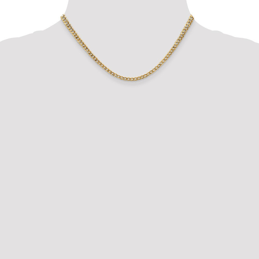 14k Yellow Gold 3.35mm Semi-Solid Curb with Lobster Clasp Chain Necklace 16"