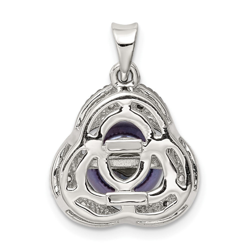 Sterling Silver Rhod-pltd Black Cultured Pearl and White Topaz Pendant