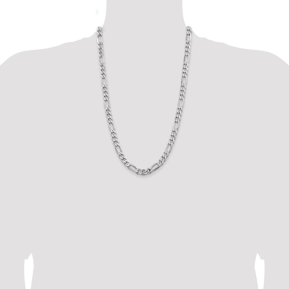Sterling Silver Rhodium-plated 7.75mm Figaro Chain Necklace 26"