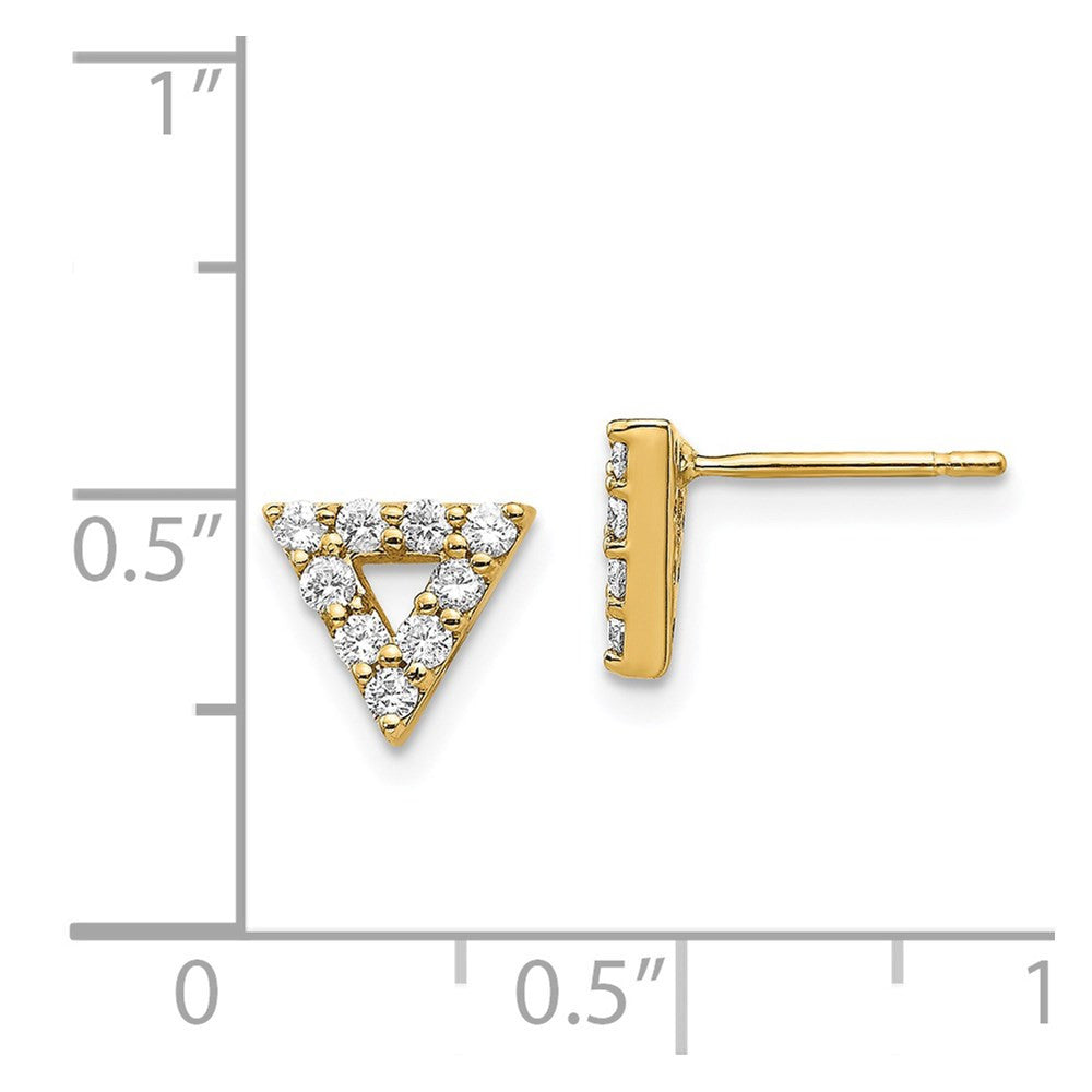14k Yellow Gold Diamond Triangle Open Stud Earrings
