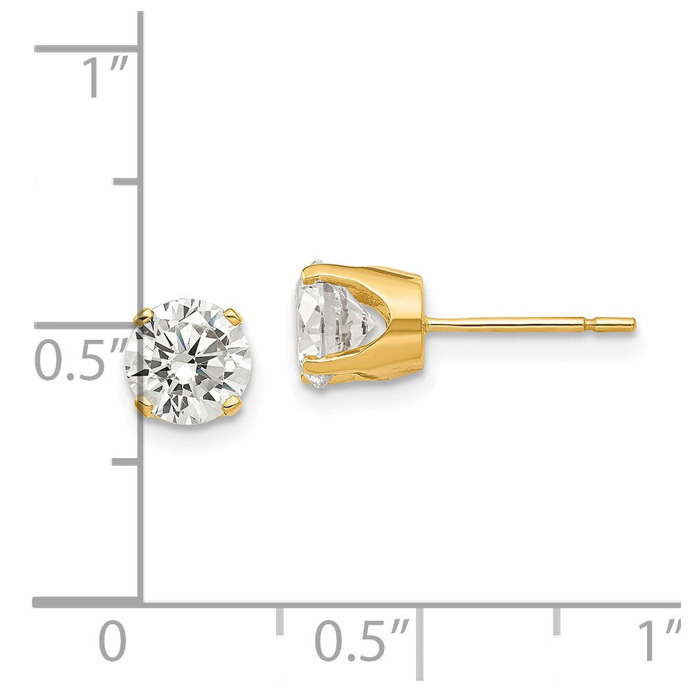 14k Yellow Gold 5.75mm Cubic Zirconia stud earrings