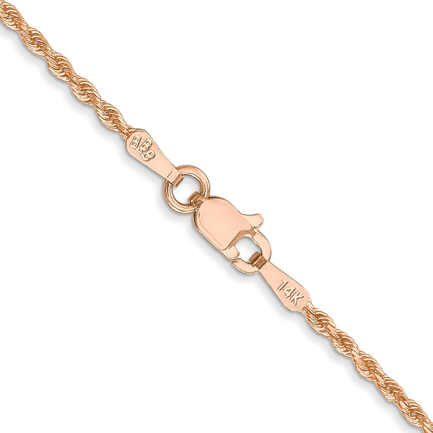 14K Rose Gold 16 inch 1.5mm Diamond-cut Rope with Lobster Clasp Chain
