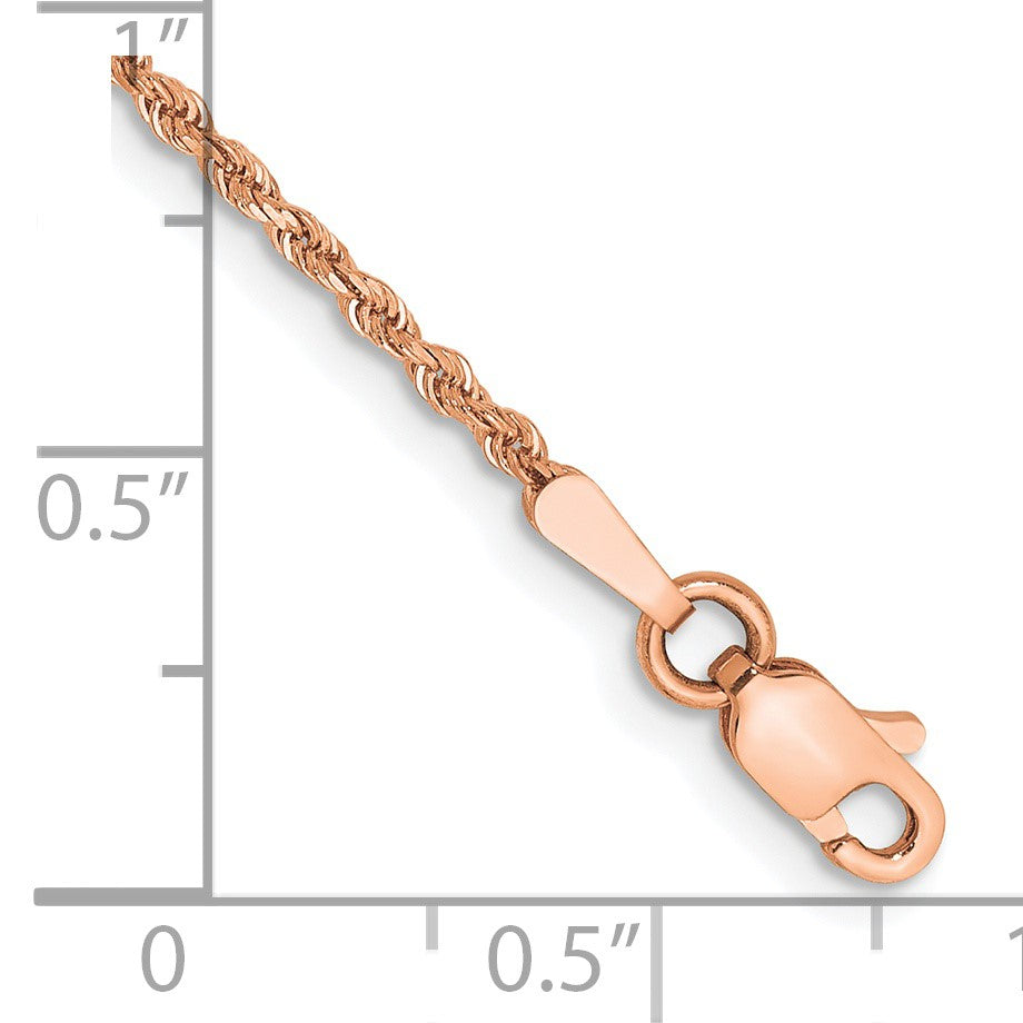 14K Rose Gold 9 inch 1.5mm Diamond-cut Rope with Lobster Clasp Anklet