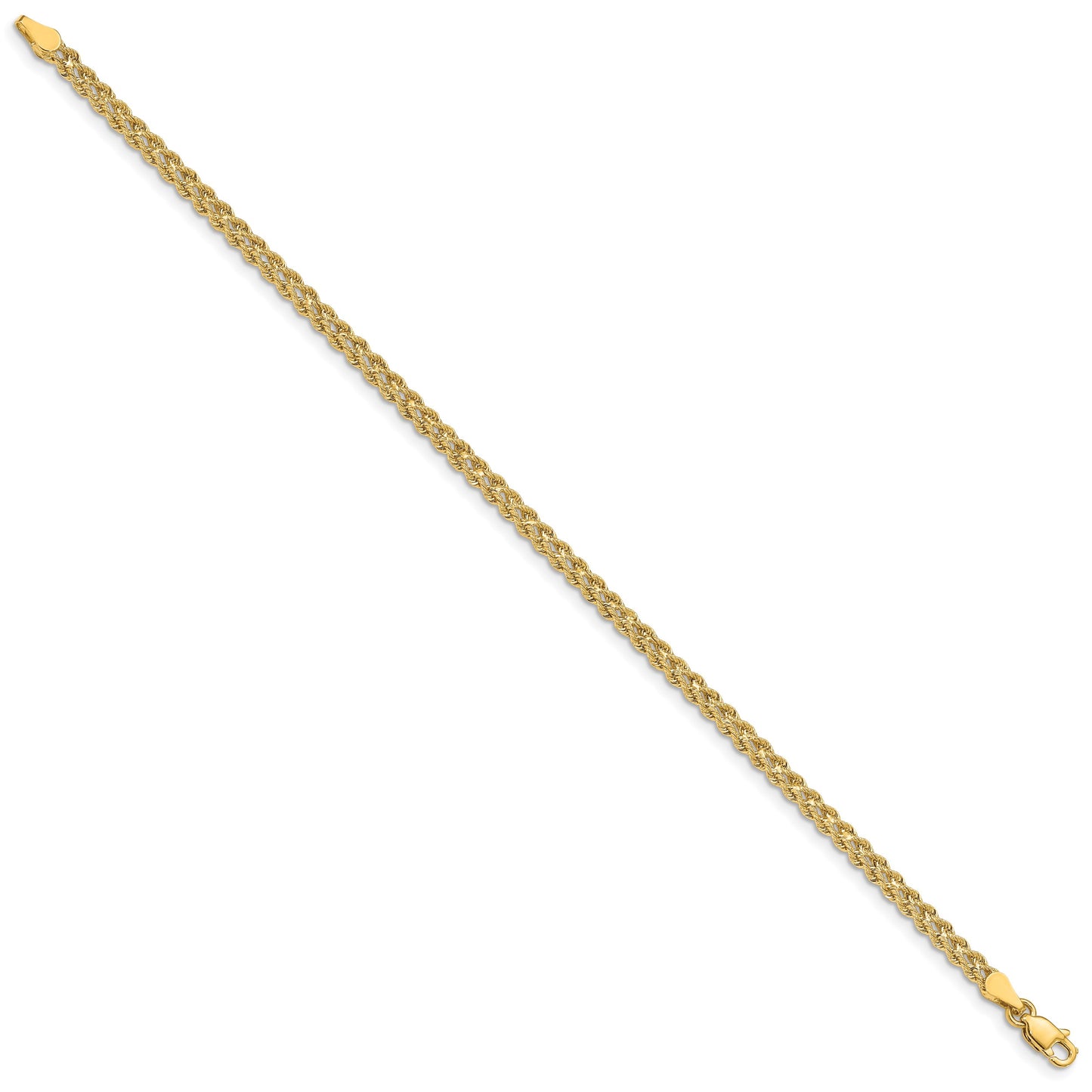 14k 3.0mm Wide Double Strand Rope 7 inch Bracelet