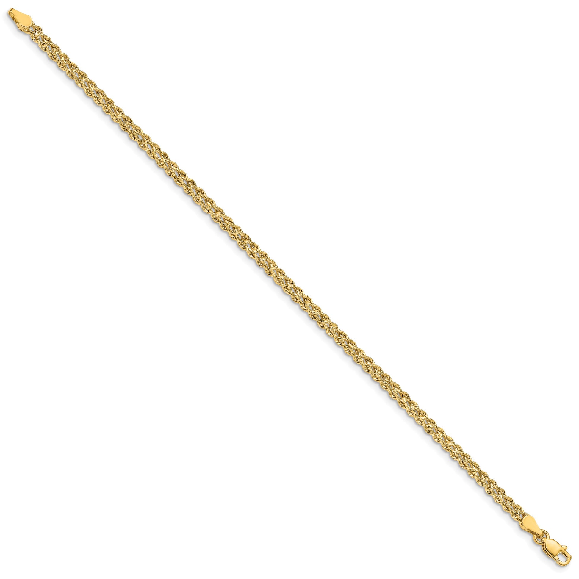 14k 3.0mm Wide Double Strand Rope 7 inch Bracelet